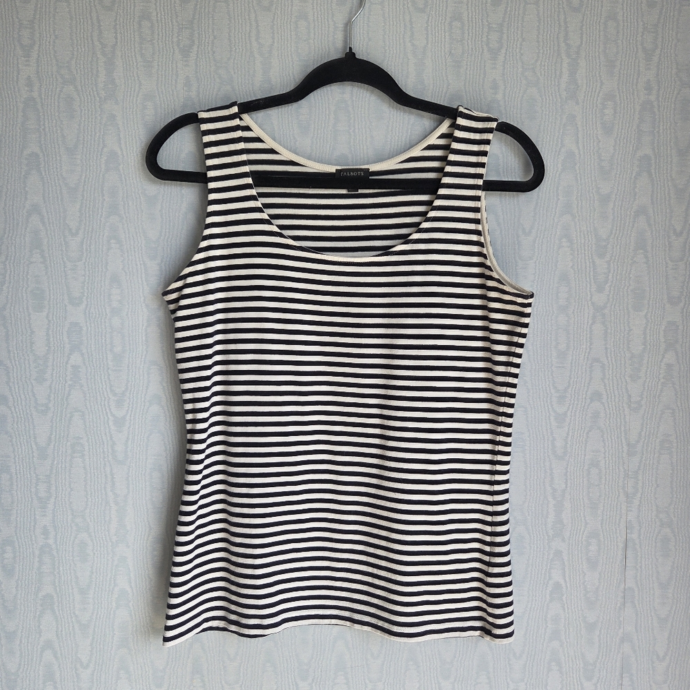 Talbots Nautical Striped Jersey Knit‎ Tank Top Navy White Small